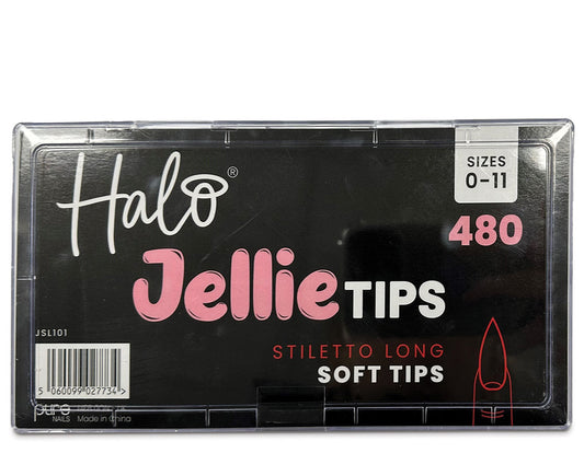 Halo jellie nail tips long stiletto, assorted (480)